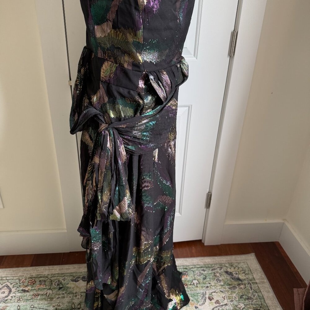 Shoshanna Midnight Strapless Silk Gown Size 8 | Metallic Draped Maxi Dress - Picture 5 of 10